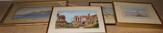 19C English School, watercolour, Aden and 5 other foreign topographical studies (6)